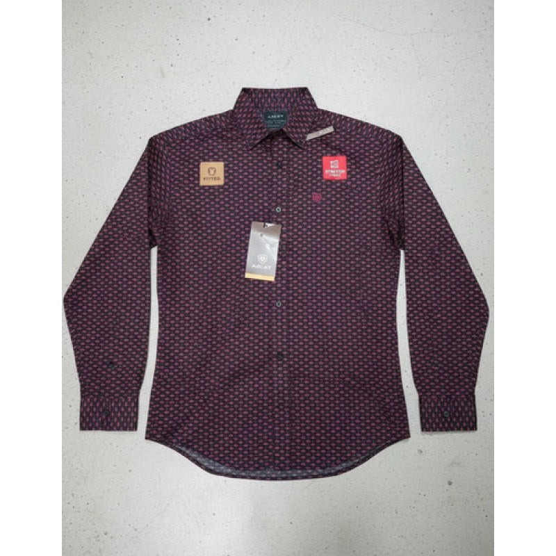 Camisa Vaquera Ariat  Relentless Performance Stretch #mlpos_3 | Color: Negro/Rojo 2326 #color_negrorojo_2326 | Talla: XS #sku_10042326xs