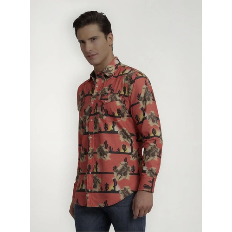 Camisa Vaquera Wrangler Caballero Retro Premium Western Slim #mlpos_1 | Color: Naranja 3524 #color_naranja_3524 #sku_mlm1450187761-189276453475 #sku_mlm1450187761-189276453479 #sku_mlm1450187761-189276453481