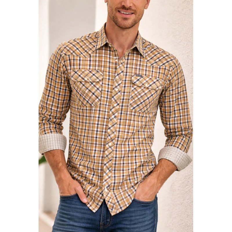 Camisa Vaquera Wrangler Caballero Retro Premium Western Slim #mlpos_10 | Color: Mostaza 3735 #color_mostaza_3735 #sku_112353735mstzs #sku_112353735mstzxl