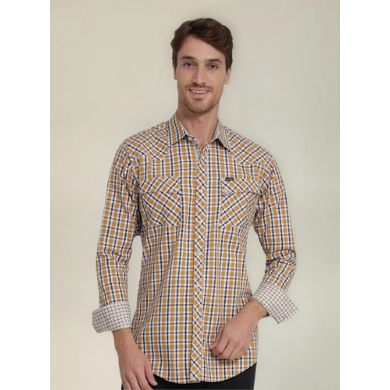 Camisa Vaquera Wrangler Caballero Retro Premium Western Slim #mlpos_11 | Color: Mostaza 3735 #color_mostaza_3735 #sku_112353735mstzs #sku_112353735mstzxl