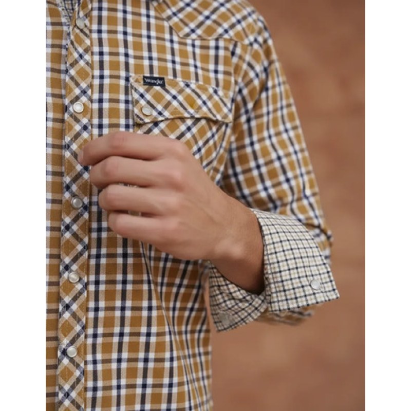 Camisa Vaquera Wrangler Caballero Retro Premium Western Slim #mlpos_12 | Color: Mostaza 3735 #color_mostaza_3735 #sku_112353735mstzs #sku_112353735mstzxl