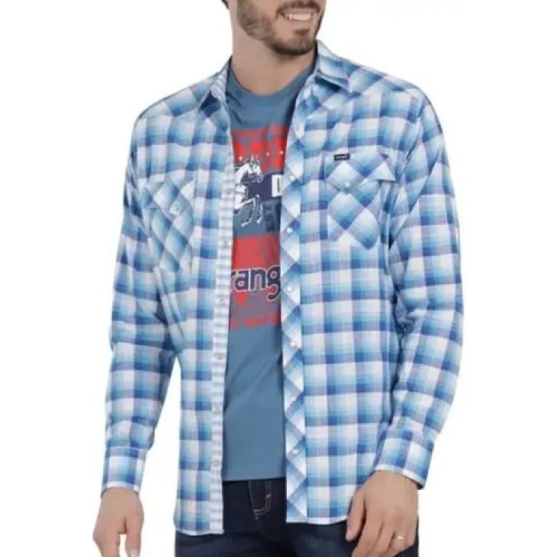 Camisa Vaquera Wrangler Caballero Retro Premium Western Slim #mlpos_18 | Color: Azul 6511 #color_azul_6511 | Talla: L #sku_112366511azll