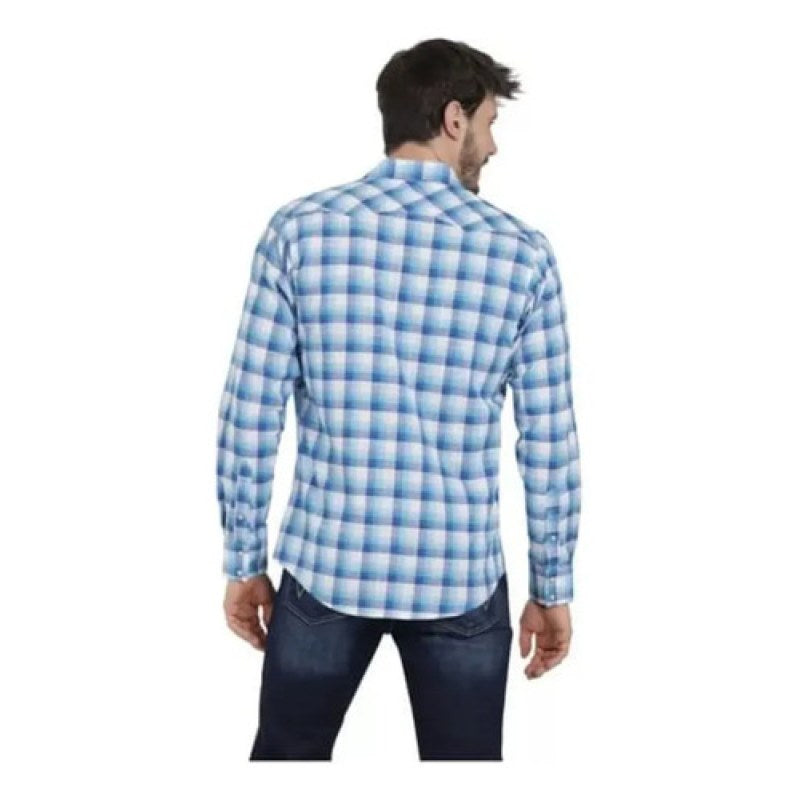 Camisa Vaquera Wrangler Caballero Retro Premium Western Slim #mlpos_19 | Color: Azul 6511 #color_azul_6511 | Talla: L #sku_112366511azll