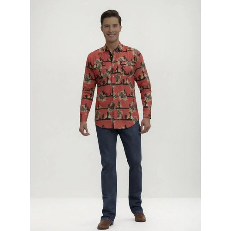 Camisa Vaquera Wrangler Caballero Retro Premium Western Slim #mlpos_2 | Color: Naranja 3524 #color_naranja_3524 #sku_mlm1450187761-189276453475 #sku_mlm1450187761-189276453479 #sku_mlm1450187761-189276453481