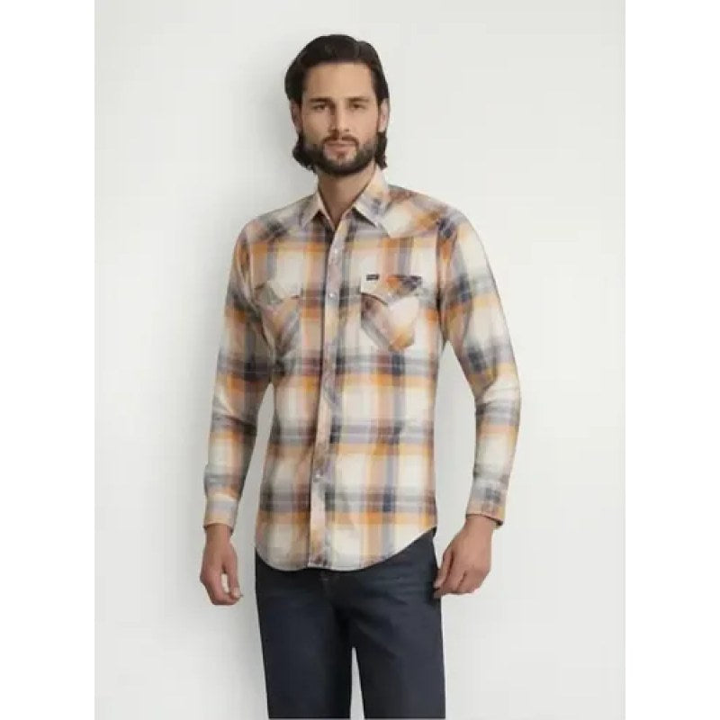 Camisa Vaquera Wrangler Caballero Retro Premium Western Slim #mlpos_20 | Color: Naranja 6531 #color_naranja_6531 | Talla: S #sku_112366531njs
