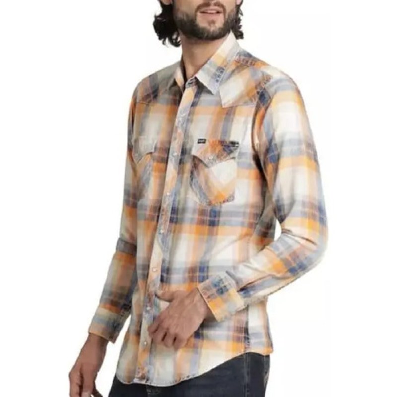 Camisa Vaquera Wrangler Caballero Retro Premium Western Slim #mlpos_21 | Color: Naranja 6531 #color_naranja_6531 | Talla: S #sku_112366531njs