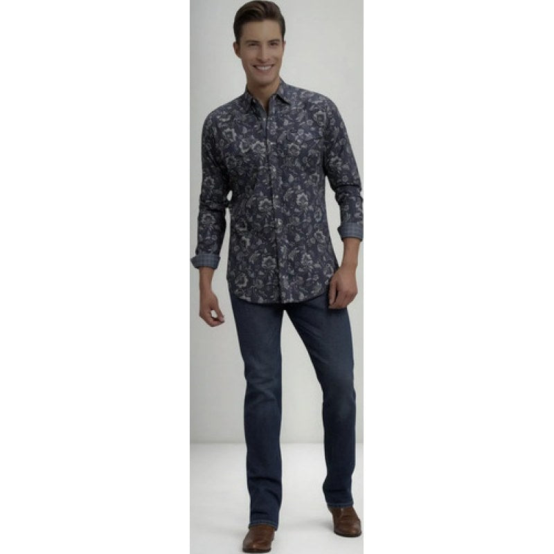 Camisa Vaquera Wrangler Caballero Retro Premium Western Slim #mlpos_24 | Color: Marino 3557 #color_marino_3557 | Talla: L #sku_mlm1450187761-189277505199