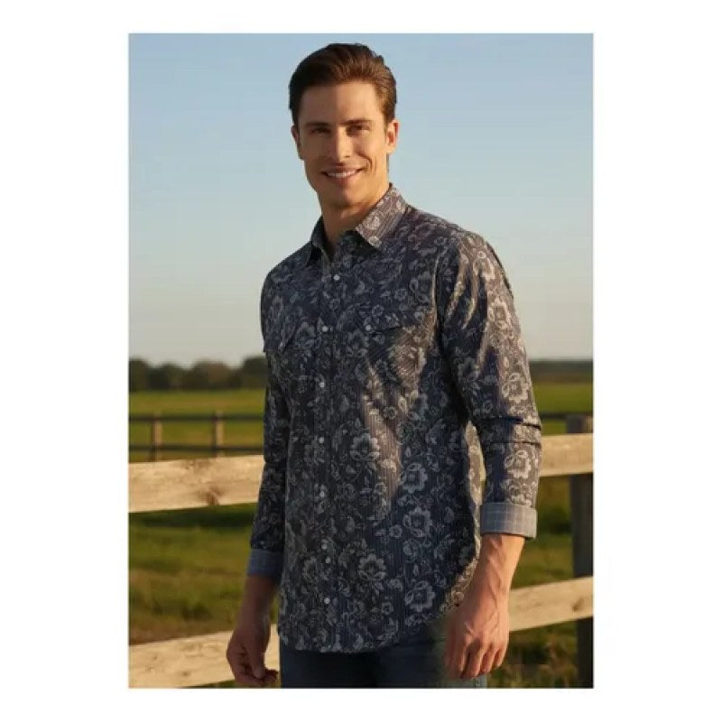 Camisa Vaquera Wrangler Caballero Retro Premium Western Slim #mlpos_25 | Color: Marino 3557 #color_marino_3557 | Talla: L #sku_mlm1450187761-189277505199