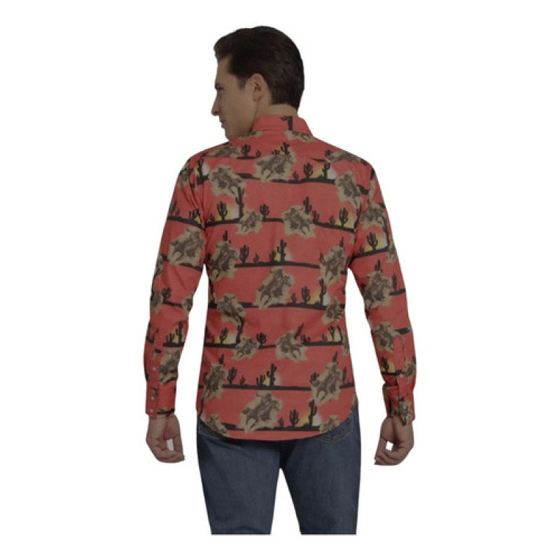 Camisa Vaquera Wrangler Caballero Retro Premium Western Slim #mlpos_3 | Color: Naranja 3524 #color_naranja_3524 #sku_mlm1450187761-189276453475 #sku_mlm1450187761-189276453479 #sku_mlm1450187761-189276453481