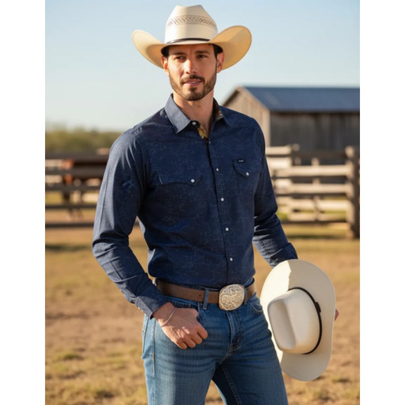 Camisa Vaquera Wrangler Caballero Retro Premium Western Slim #mlpos_31 | Color: Marino 1413 #color_marino_1413 | Talla: XXL #sku_mlm1450187761-196334538487