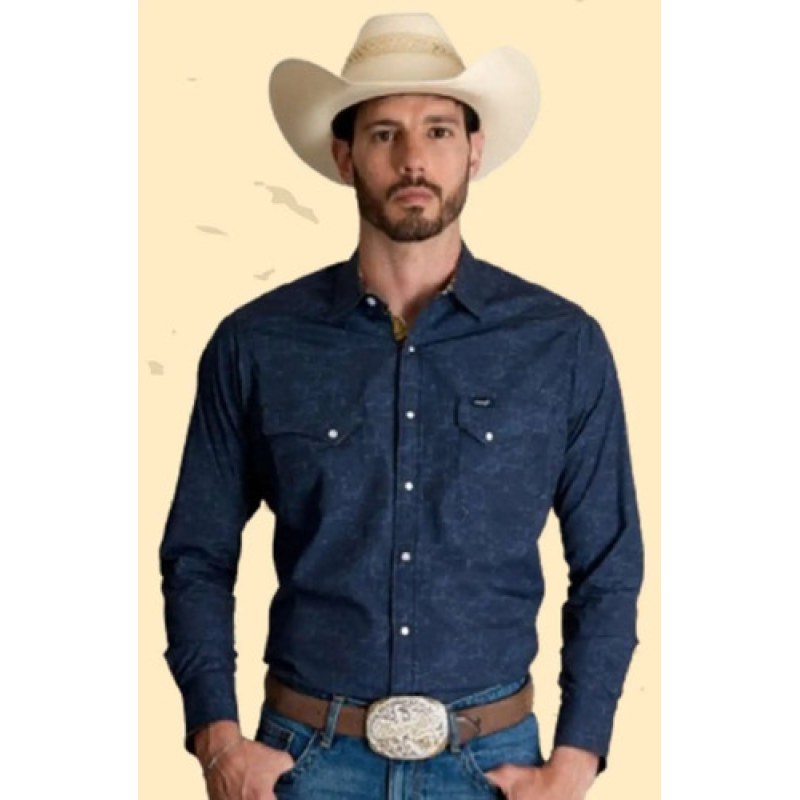 Camisa Vaquera Wrangler Caballero Retro Premium Western Slim #mlpos_32 | Color: Marino 1413 #color_marino_1413 | Talla: XXL #sku_mlm1450187761-196334538487