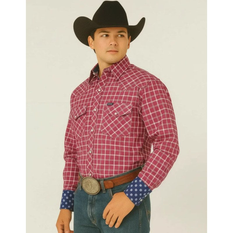 Camisa Vaquera Wrangler Caballero Retro Premium Western Slim #mlpos_4 | Color: Rojo 7659 #color_rojo_7659 | Talla: S #sku_112317659rjch