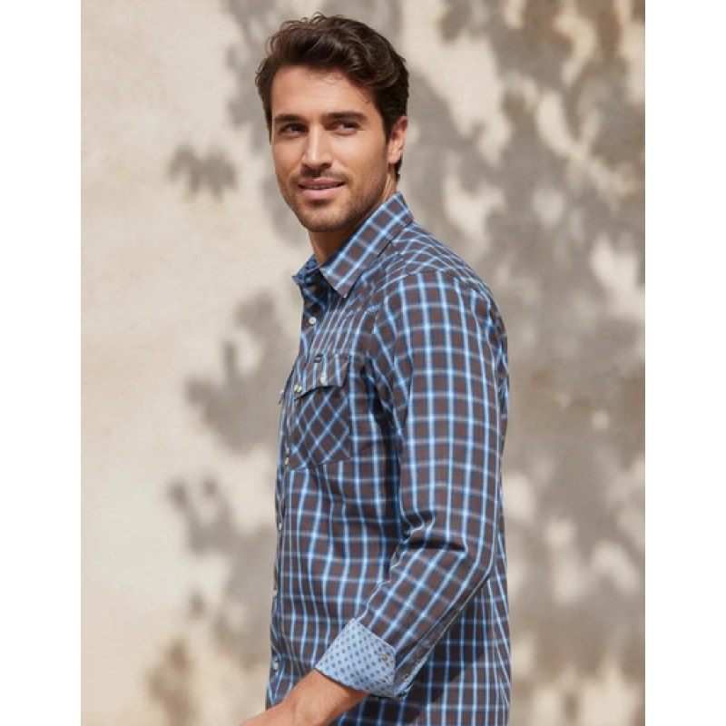 Camisa Vaquera Wrangler Caballero Retro Premium Western Slim #mlpos_7 | Color: Cafe 3730 #color_cafe_3730 | Talla: S #sku_112353730cfch