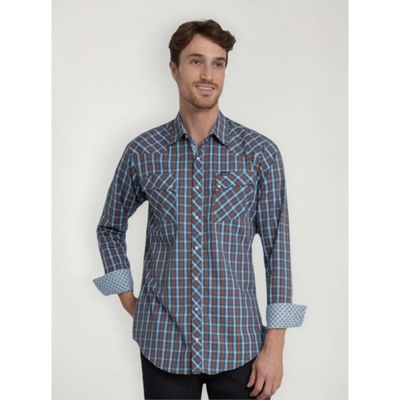 Camisa Vaquera Wrangler Caballero Retro Premium Western Slim #mlpos_8 | Color: Cafe 3730 #color_cafe_3730 | Talla: S #sku_112353730cfch
