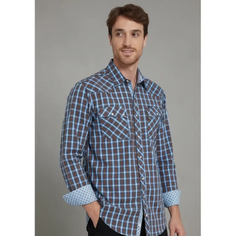Camisa Vaquera Wrangler Caballero Retro Premium Western Slim #mlpos_9 | Color: Cafe 3730 #color_cafe_3730 | Talla: S #sku_112353730cfch