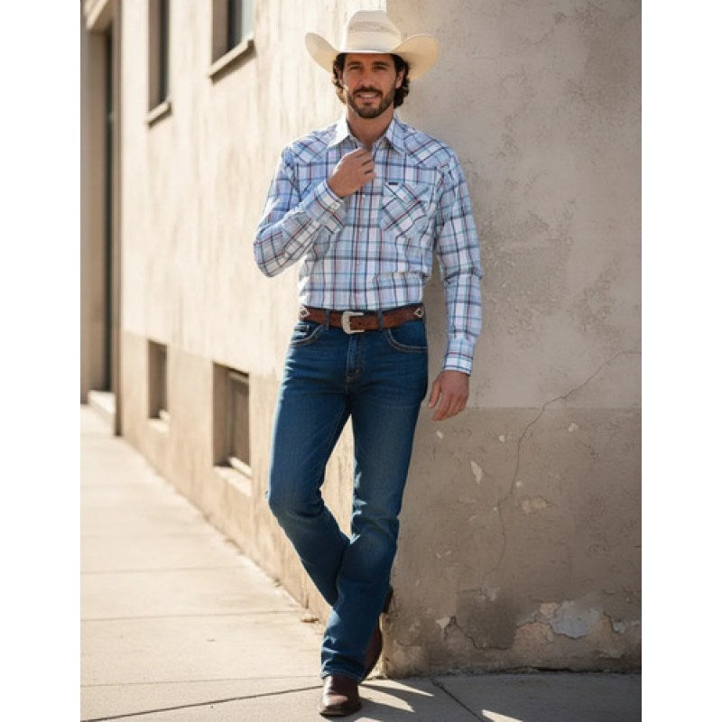 Camisa Wrangler Painted Desert Caballero Cowboy Vaquera #mlpos_41 | Color: Cielo 0957 #color_cielo_0957 #sku_mlm1467280630-196334551349 #sku_mlm1467280630-196334551351 #sku_mlm1467280630-196334551353