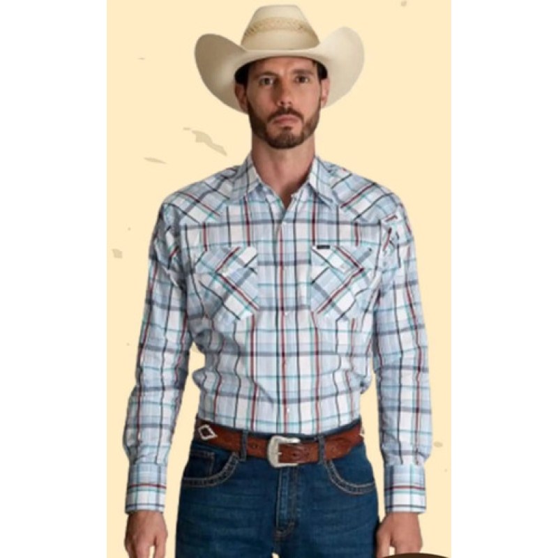 Camisa Wrangler Painted Desert Caballero Cowboy Vaquera #mlpos_43 | Color: Cielo 0957 #color_cielo_0957 #sku_mlm1467280630-196334551349 #sku_mlm1467280630-196334551351 #sku_mlm1467280630-196334551353