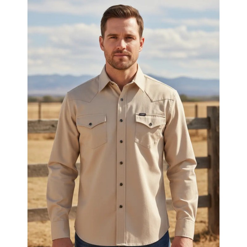 Camisa Vaquera Lisa Wrangler Basica Caballero #mlpos_4 | Color: Beige #color_beige #sku_51954bn02ch #sku_51954bn02eeg #sku_51954bn02eg #sku_51954bn02g #sku_51954bn02m