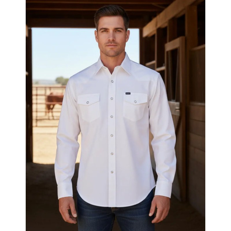 Camisa Vaquera Lisa Wrangler Basica Caballero #mlpos_8 | Color: Blanco #color_blanco #sku_519547110ch #sku_519547110eeg #sku_519547110eg #sku_519547110g #sku_519547110m
