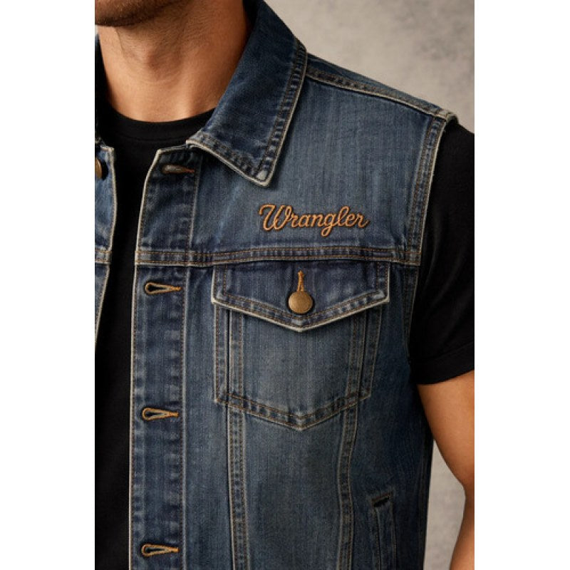 Chaleco Mezclilla Wrangler Basico Caballero Azul  112352313 Ch #mlpos_4 #sku_112352313ch