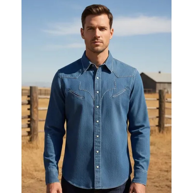 Camisa Charra Vaquera Rangers Caballero #mlpos_7 | Color: Mezclilla 010 #color_mezclilla_010 #sku_010ca01mzcl #sku_010ca01mzcxl
