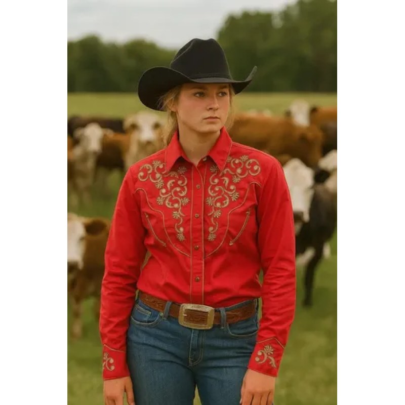 Blusa Charra Vaquera Rangers Dama #mlpos_2 | Color: Rojo #color_rojo #sku_mlm1648069941-188946227437 #sku_mlm1648069941-188946227439 #sku_mlm1648069941-188946227441