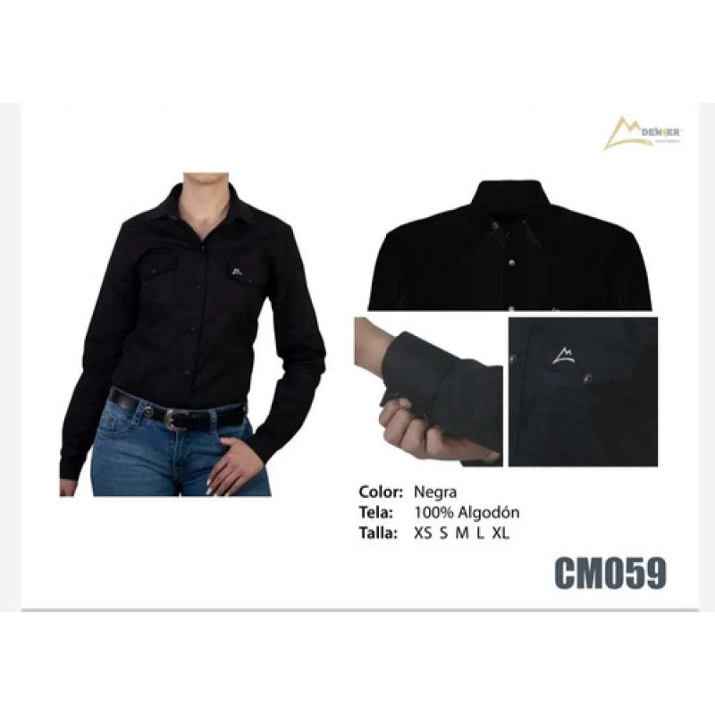 Blusa Camisa Vaquera Denver Basica #mlpos_2 | Color: Negro CM059 #color_negro_cm059 #sku_cm059l #sku_cm059m #sku_cm059s #sku_cm059xl #sku_cm0592xg