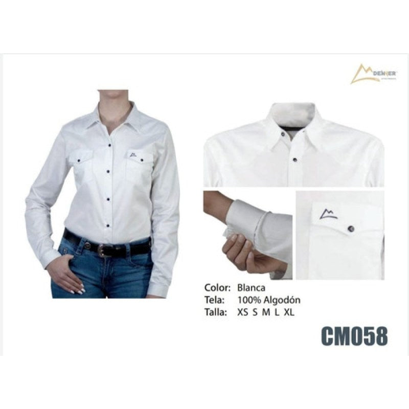 Blusa Camisa Vaquera Denver Basica #mlpos_5 | Color: Blanco CM058 #color_blanco_cm058 #sku_cm058l #sku_cm058m #sku_cm058s #sku_cm058xl #sku_cm0582xg