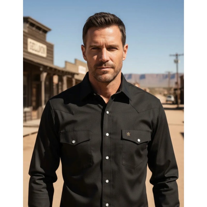 Camisa Vaquera Manchester Western  Regular Fit #mlpos_10 | Color: Negro #color_negro | Talla: M #sku_2074hngm