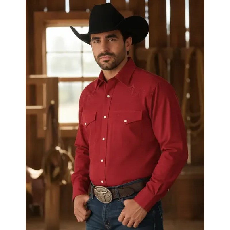 Camisa Vaquera Manchester Western  Regular Fit #mlpos_14 | Color: Vino bordada #color_vino_bordada | Talla: G #sku_mlm1782350502-192224644001