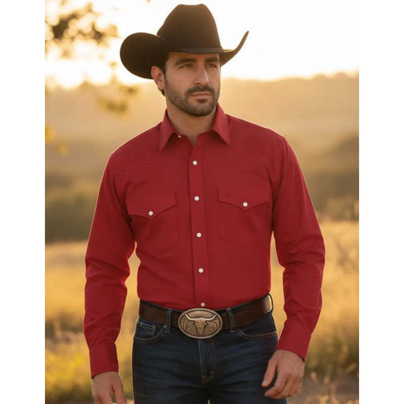 Camisa Vaquera Manchester Western  Regular Fit #mlpos_15 | Color: Vino bordada #color_vino_bordada | Talla: G #sku_mlm1782350502-192224644001