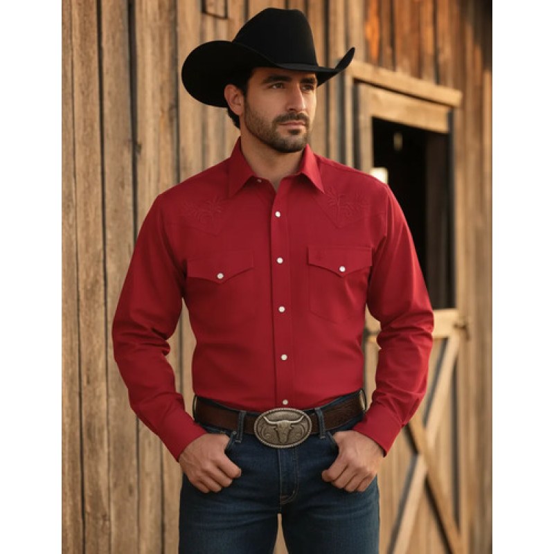 Camisa Vaquera Manchester Western  Regular Fit #mlpos_16 | Color: Vino bordada #color_vino_bordada | Talla: G #sku_mlm1782350502-192224644001