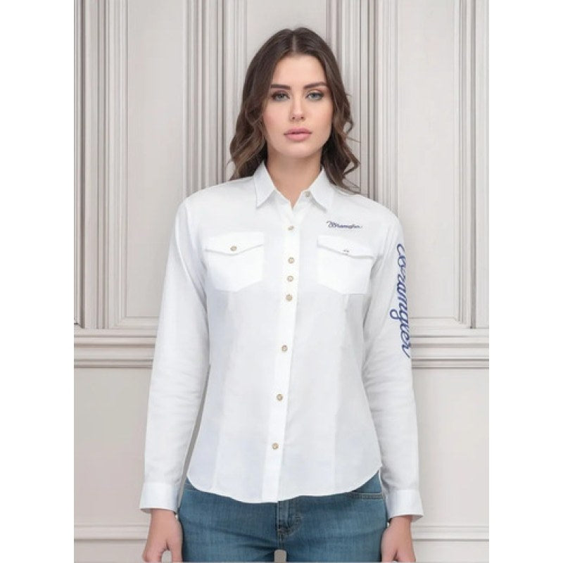 Blusa Wrangler Vaquera Western Logos Bordada Dama #mlpos_1 | Color: Blanco #color_blanco #sku_112334012bncch #sku_112334012bncl #sku_112334012bncm #sku_112334012bncxl #sku_112334012bncxxl