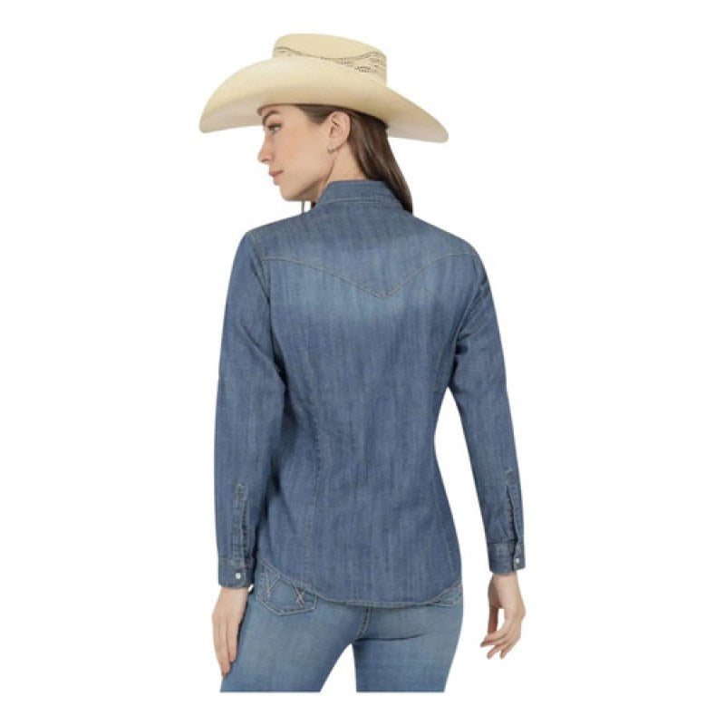 Blusa Wrangler Vaquera Western Logos Bordada Dama #mlpos_14 | Color: Stone #color_stone #sku_112360522ch #sku_112360522g #sku_112360522m #sku_112360522xl #sku_112360522xxl