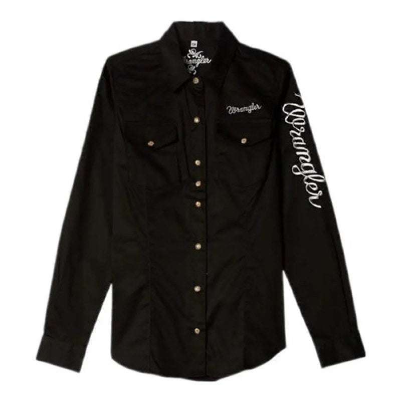 Blusa Wrangler Vaquera Western Logos Bordada Dama #mlpos_7 | Color: Negro #color_negro #sku_112334012xxl #sku_112334013ch #sku_112334013g #sku_112334013m #sku_112334013xl