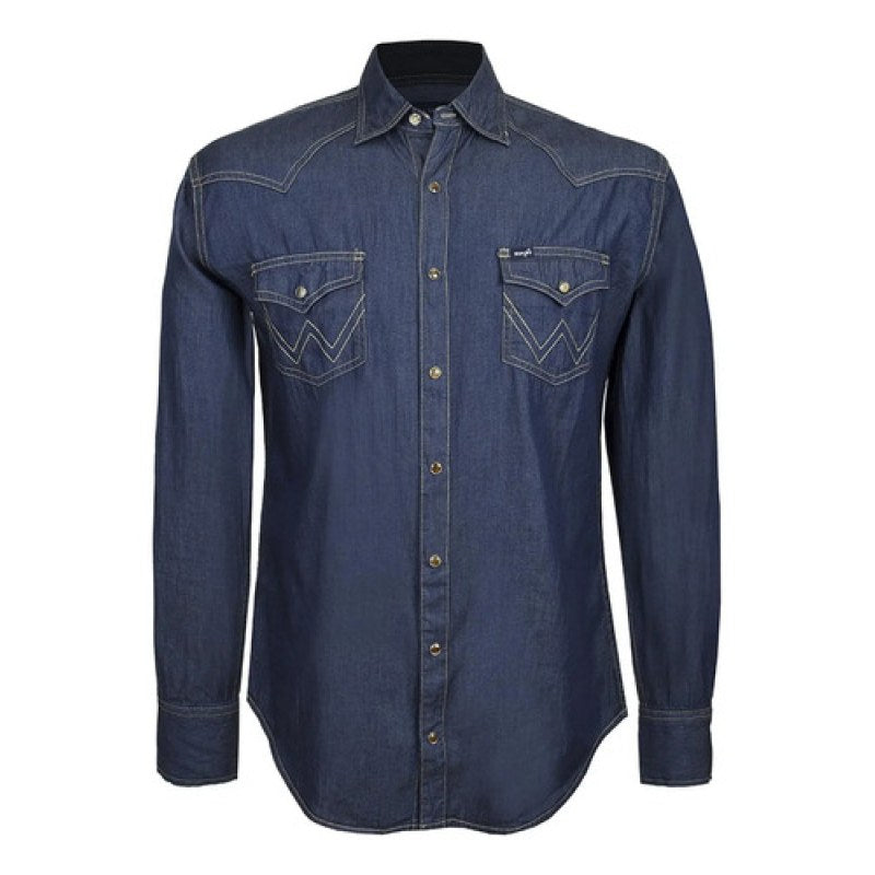 Camisa Wrangler Mezclilla Estampada Demin Caballero #mlpos_2 | Color: MEZSS98 #color_mezss98 #sku_51mezss98l #sku_51mezss98m #sku_51mezss98s #sku_51mezss98xl #sku_51mezss98xxl