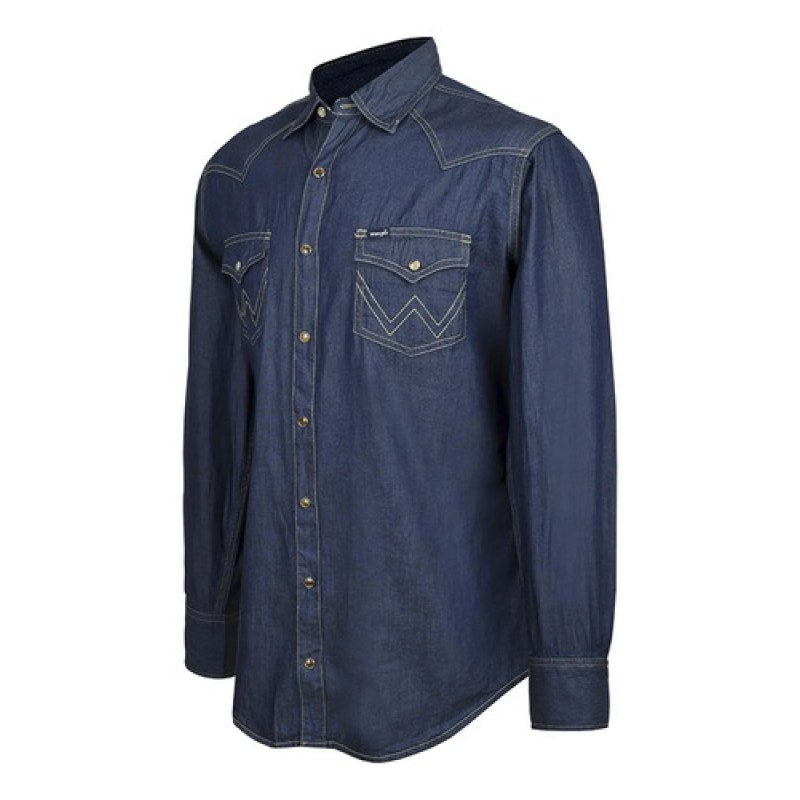 Camisa Wrangler Mezclilla Estampada Demin Caballero #mlpos_3 | Color: MEZSS98 #color_mezss98 #sku_51mezss98l #sku_51mezss98m #sku_51mezss98s #sku_51mezss98xl #sku_51mezss98xxl
