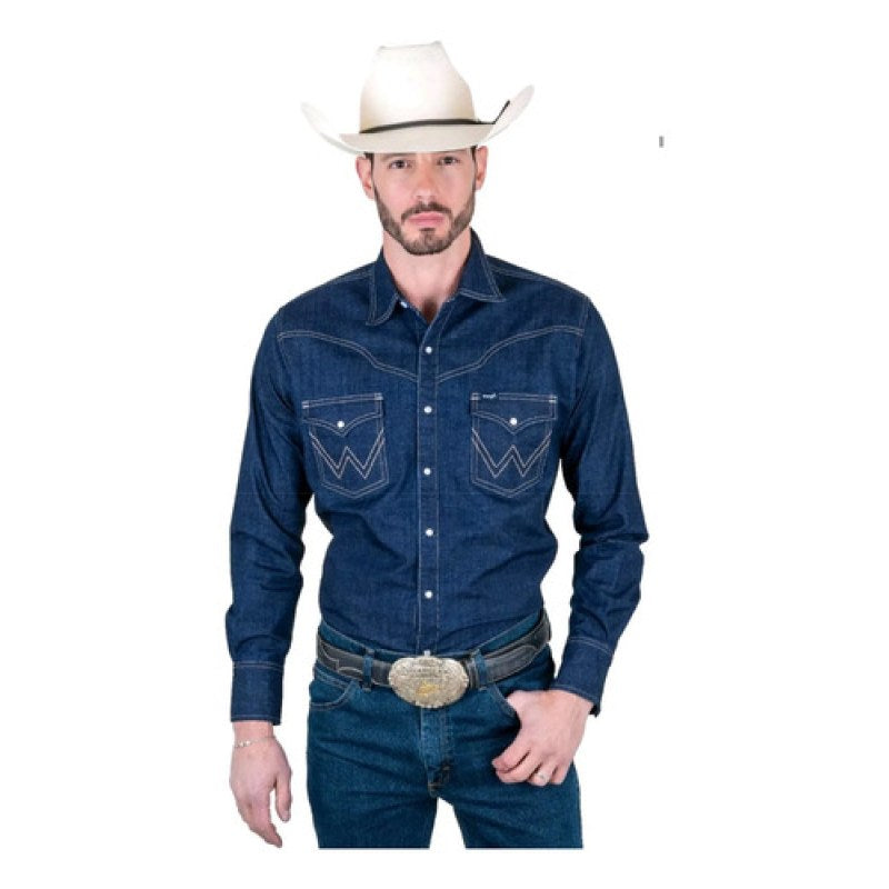 Camisa Wrangler Mezclilla Estampada Demin Caballero #mlpos_5 | Color: 1284 #color_1284 #sku_112381284l #sku_112381284m #sku_112381284s #sku_112381284xl #sku_112381284xxl