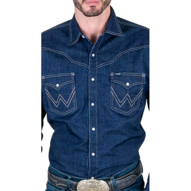 Camisa Wrangler Mezclilla Estampada Demin Caballero #mlpos_6 | Color: 1284 #color_1284 #sku_112381284l #sku_112381284m #sku_112381284s #sku_112381284xl #sku_112381284xxl
