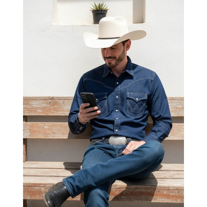 Camisa Wrangler Mezclilla Estampada Demin Caballero #mlpos_7 | Color: 1284 #color_1284 #sku_112381284l #sku_112381284m #sku_112381284s #sku_112381284xl #sku_112381284xxl