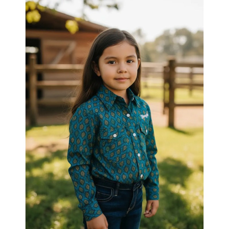 Blusa Wrangler Vaquera Western Niña #mlpos_10 | Color: Azul 0471 #color_azul_0471 #sku_112360471azlg #sku_mlm1886620976-189710742817