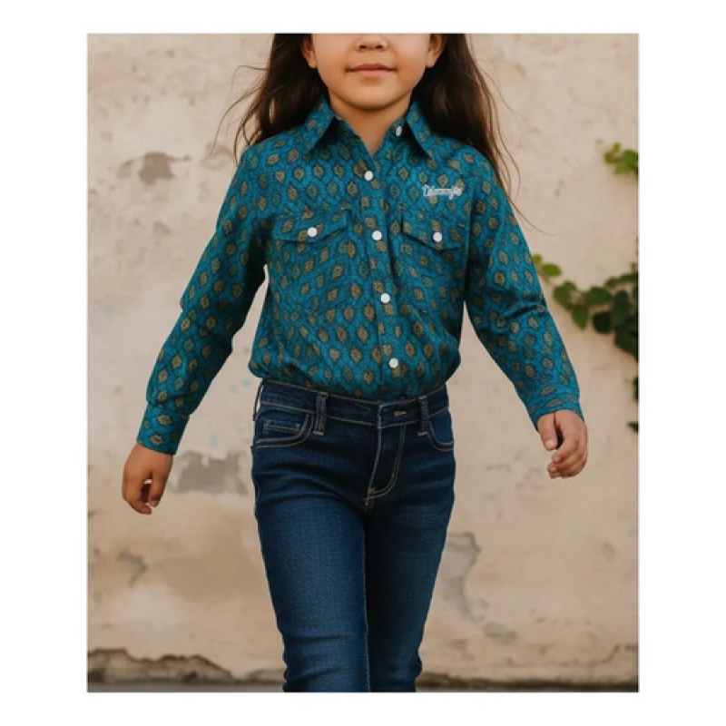 Blusa Wrangler Vaquera Western Niña #mlpos_9 | Color: Azul 0471 #color_azul_0471 #sku_112360471azlg #sku_mlm1886620976-189710742817