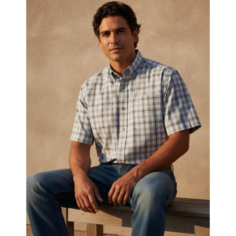 Camisa Vaquera Ariat Cuadros Manga Corta Original Gris 10051461 L #mlpos_1 #sku_mlm1908185301