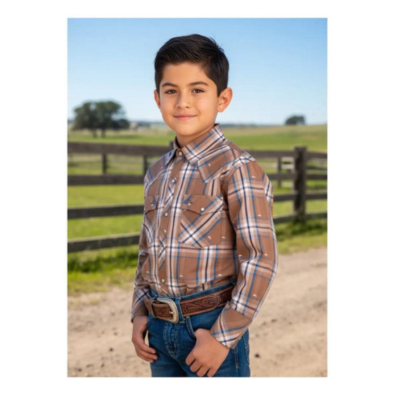 Camisa Vaquera Western Icy Denver Cuadro Niño Moda #mlpos_3 | Color: CKD023 #color_ckd023 | Talla: 6 #sku_ckd023cf6