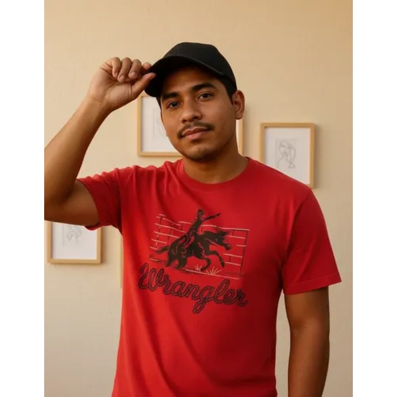 Playera T-shirt Wrangler Western Vaquera Hombre Manga Corta #mlpos_4 | Color: Rojo 5320 #color_rojo_5320 | Talla: CH #sku_112365320rjch
