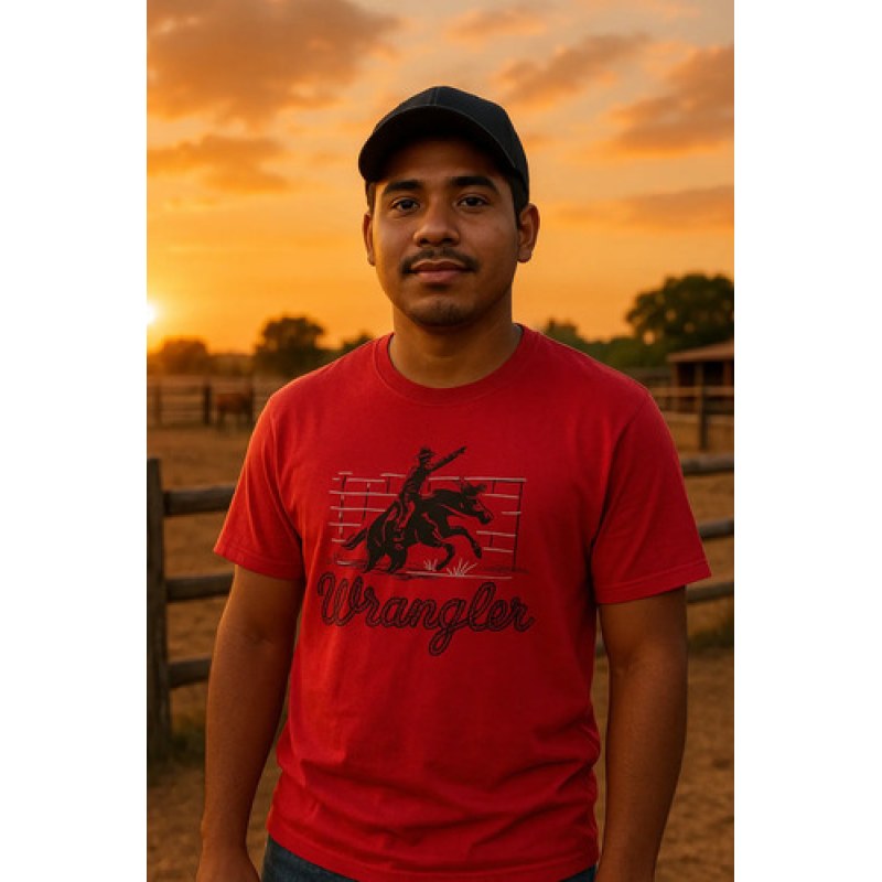Playera T-shirt Wrangler Western Vaquera Hombre Manga Corta #mlpos_5 | Color: Rojo 5320 #color_rojo_5320 | Talla: CH #sku_112365320rjch