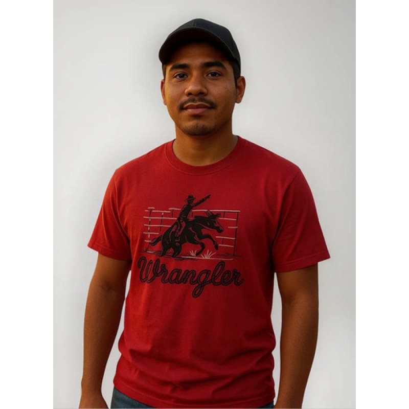 Playera T-shirt Wrangler Western Vaquera Hombre Manga Corta #mlpos_6 | Color: Rojo 5320 #color_rojo_5320 | Talla: CH #sku_112365320rjch