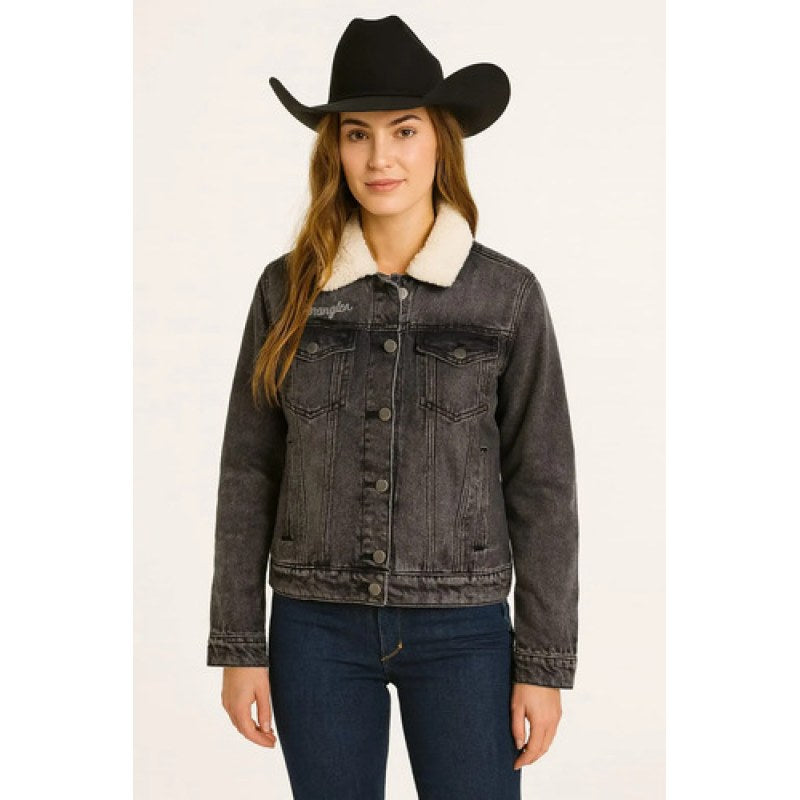 Chamarra Mezclilla Con Borrega En Cuello Wrangler Dama Negro Deslavado  112351689 Eg #mlpos_1 #sku_112351689ngeg