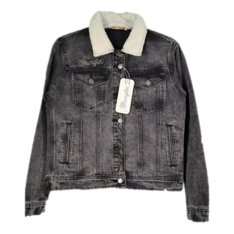 Chamarra Mezclilla Con Borrega En Cuello Wrangler Dama Negro Deslavado  112351689 Eg #mlpos_2 #sku_112351689ngeg