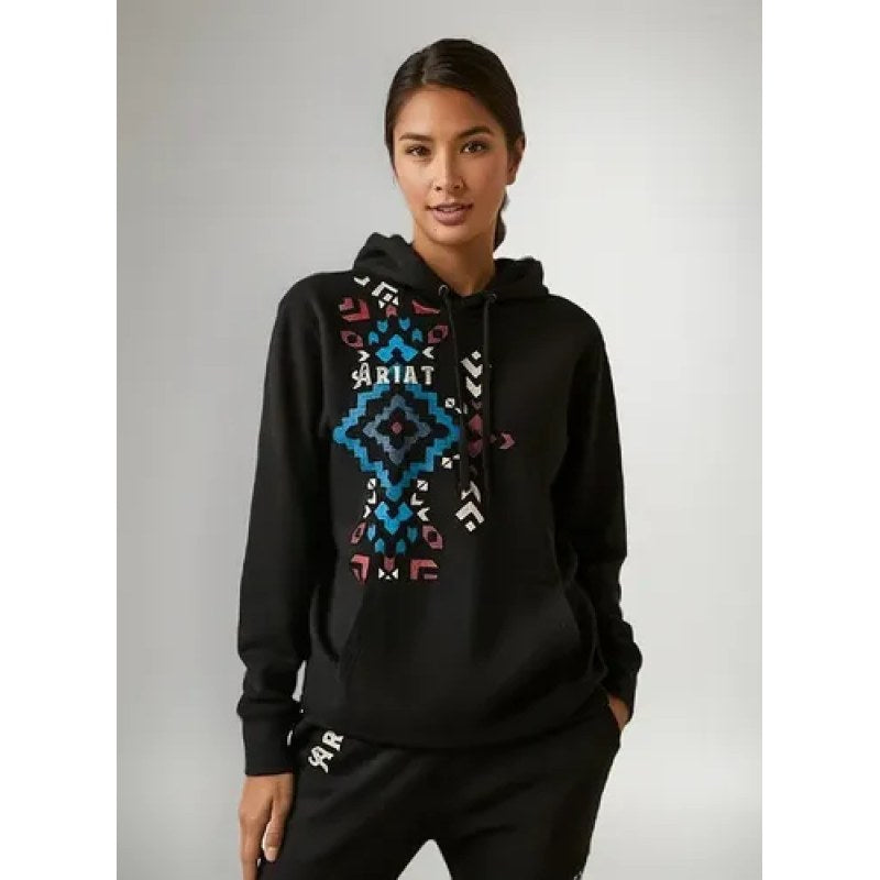 Sudadera Ariat Real Geo Hood Dama #mlpos_1 | Color: Negro 10046448 #color_negro_10046448 #sku_10046448ngg #sku_10046448ngm